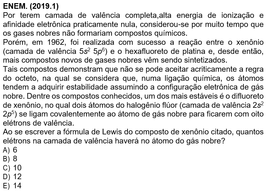 Questão de Tabela Periódica no ENEM 2019.