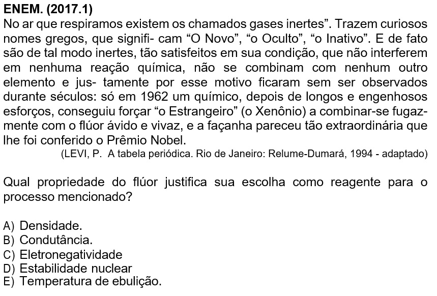 Questão de Tabela Periódica no ENEM 2017.